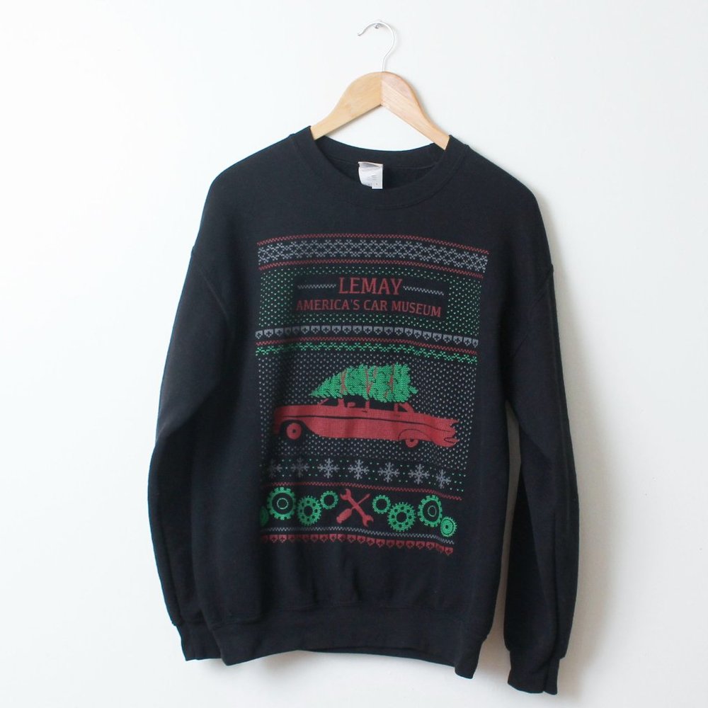 Ugly Christmas Sweater Mens Medium Black Lemay Car Museum